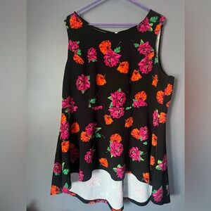 Torrid Black Floral Top with Pink and Green Accents